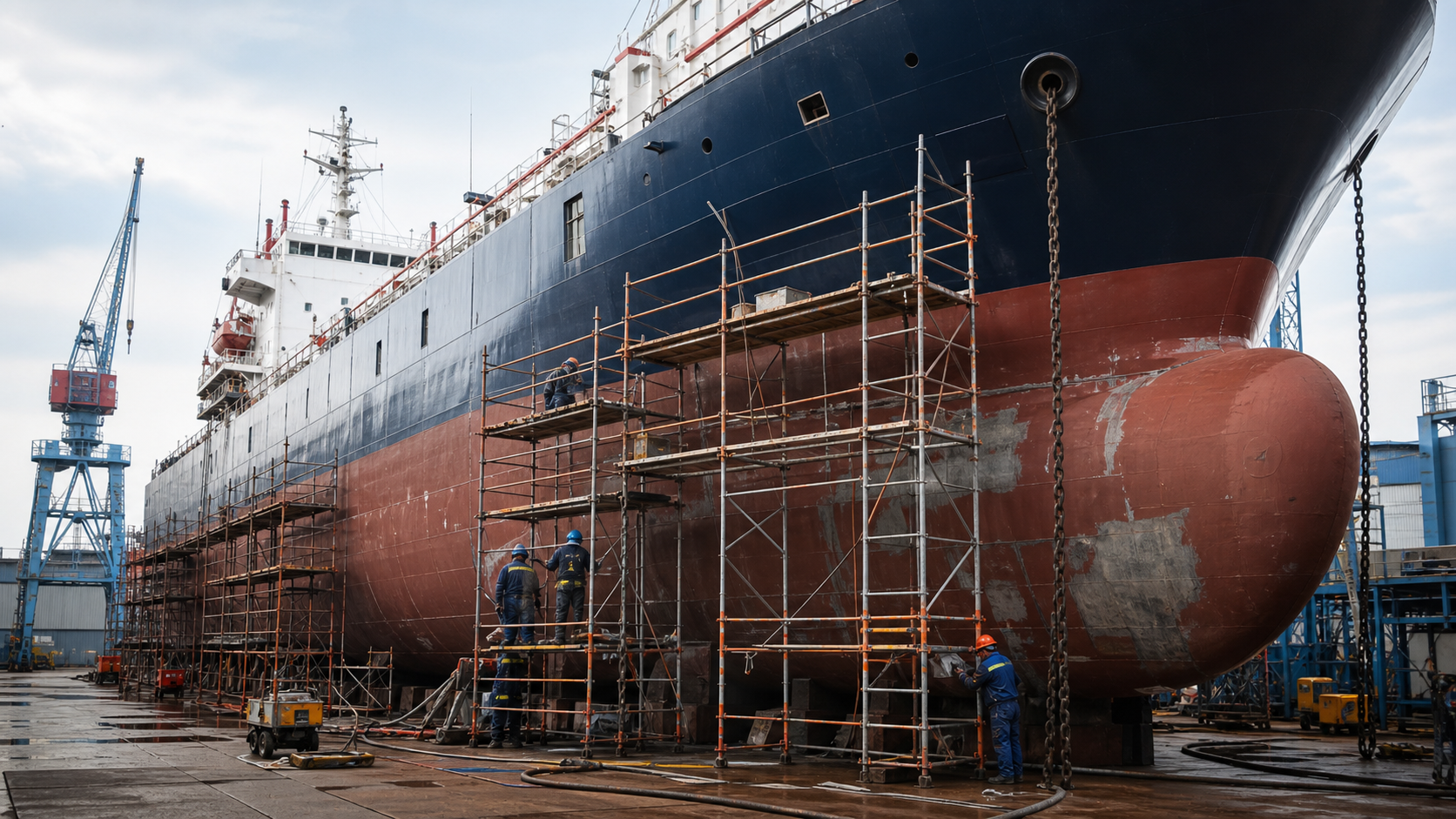 Ship repair and maintenance work in a shipyard